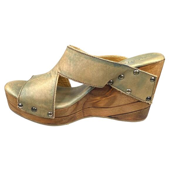 Bed Stu Women's Olea Olive Distressed Boho Wood Slip On Sandals Size US 7.5 - Picture 2 of 13